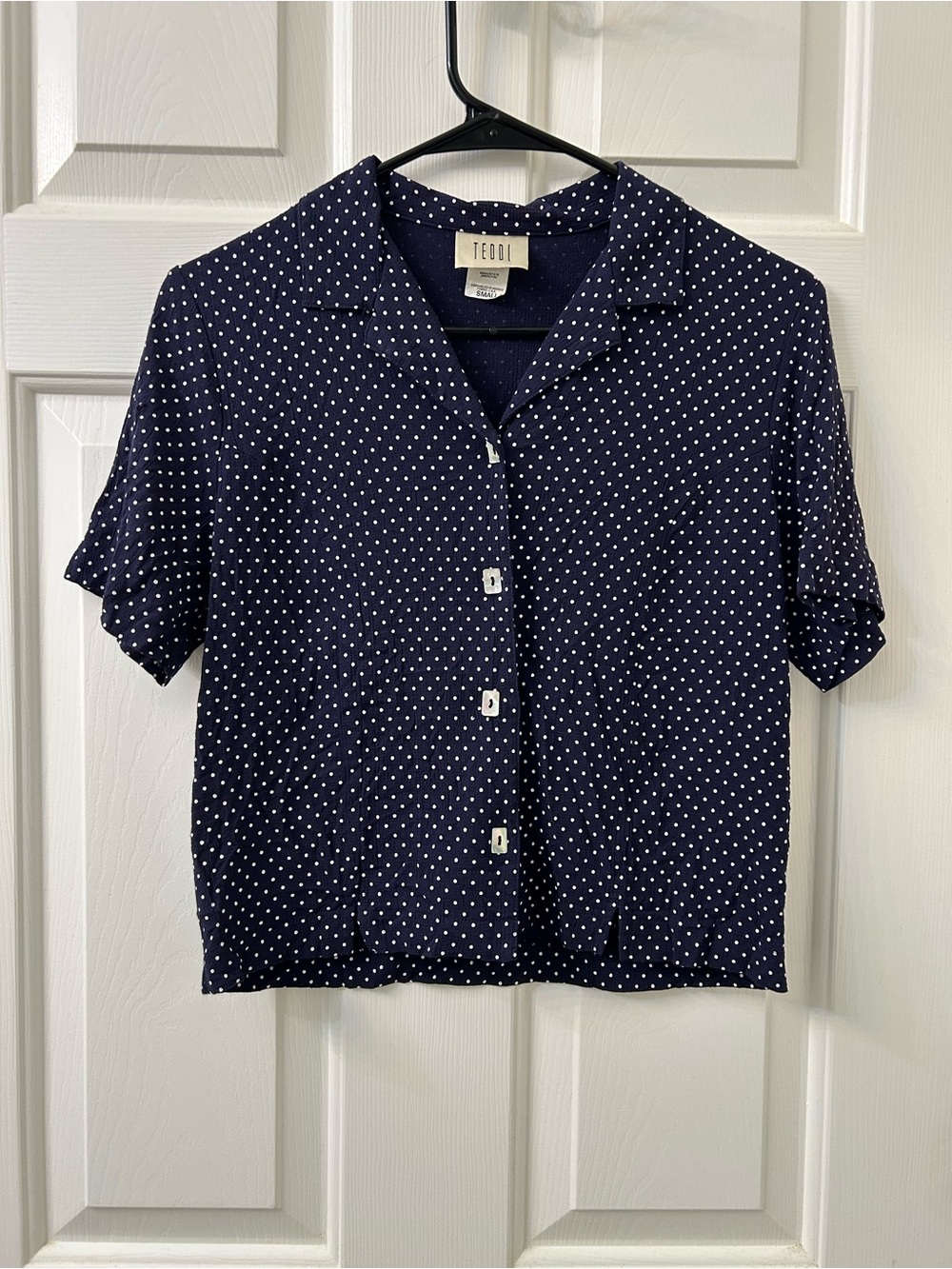 Vintage Teddi Navy Polka Dot Button-Up Top